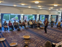 Craig Shankster demonstrating his gongs